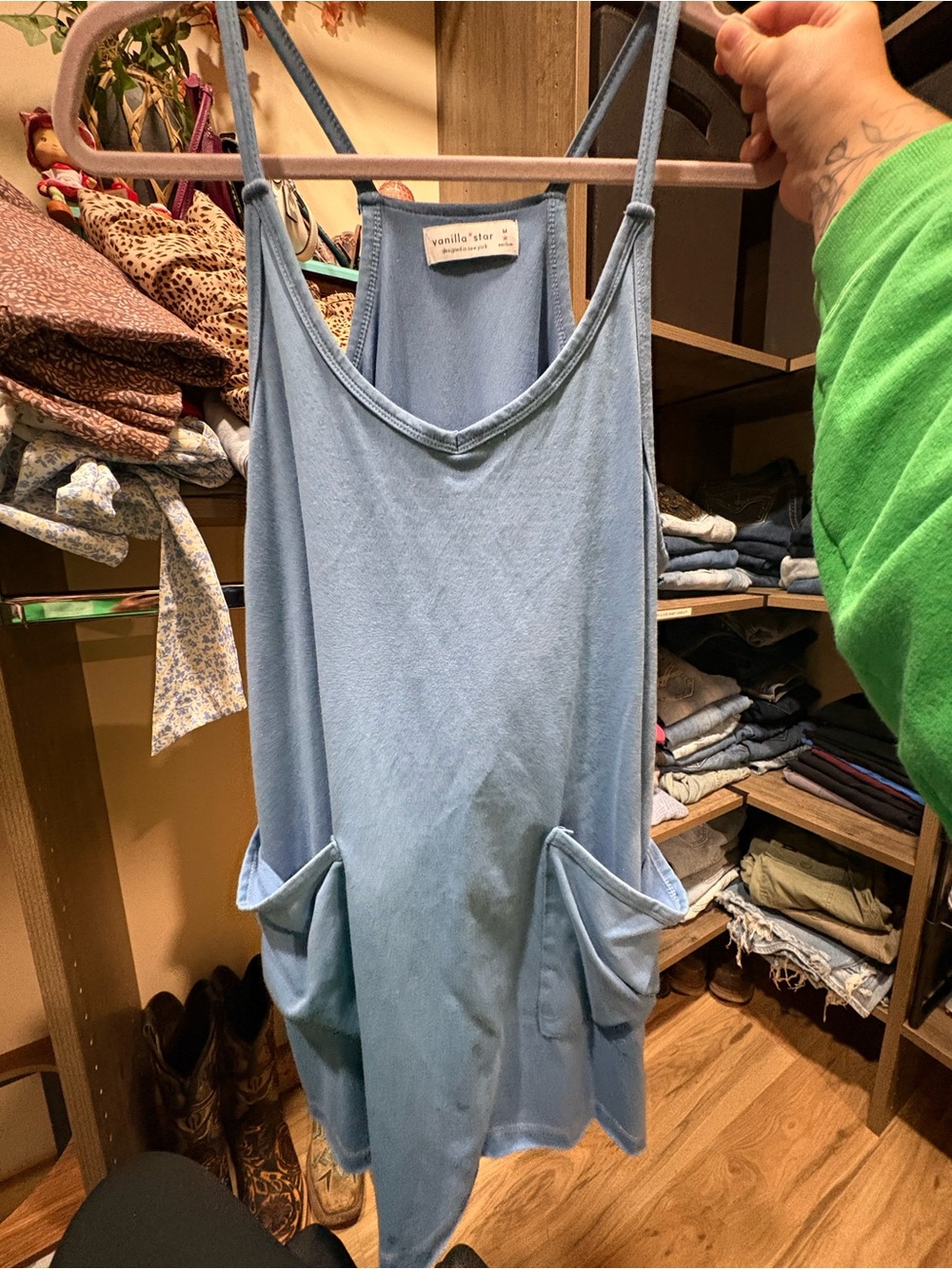Vanilla Star Light Blue Sleeveless Mini Dress with Pockets